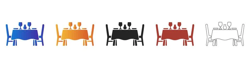 Dining table with tablecloth and place settings icon Stock Illustration