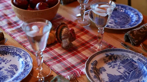 A dining table for thanksgiving dinner Stock Footage 32909100