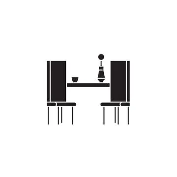 Dining table with two chairs black vector concept icon. Dining table with two Stock Illustration