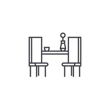 Dining table with two chairs vector line icon, sign, illustration on background Ilustración de archivo