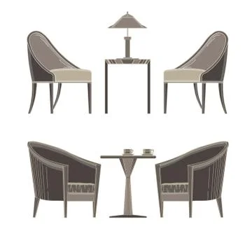 Dining table two restaurant and chairs. Flat style vector illustration icon i Stock Illustration