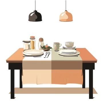 Dining table with utensils. vector illustration in flat style Stock Illustration