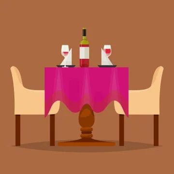 Dining tables in restaurant vector set lunch dinner date in cafe with glasses of Illustrazione stock