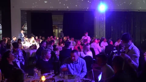 Dining tables for a wedding or a corporate event. Kyiv, Ukraine. 23.02.2022 스톡 동영상 220805929