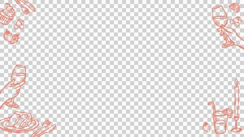 Dining-themed flat frame is showing cupcake, wine glass, cake slice icons on Stock Illustration