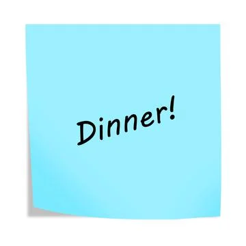 Dinner 3d illustration post note reminder on white with clipping path Stock Illustration