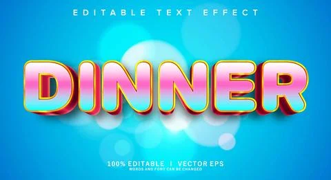 Dinner 3d vector text effect with modern style design Stock Illustration