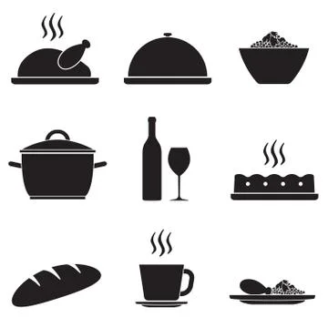 Dinner and cooking icon set isolated on white background. Vector illustration  Illustrazione stock