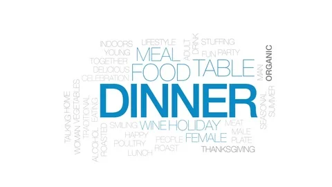 Dinner animated word cloud, text design animation. Kinetic typography. Stock Footage