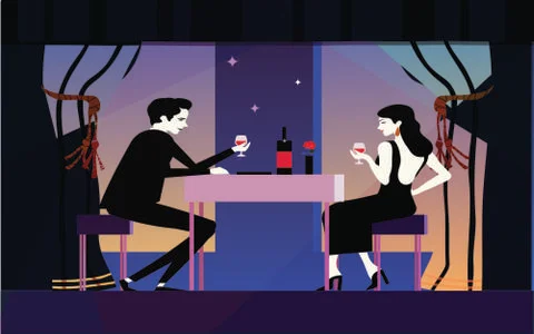 Dinner background romantic couple icon colored cartoon Stock Illustration