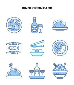 Dinner Blue Design Icons Pack Stock Illustration