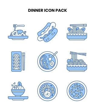 Dinner Blue Graphics Icons Pack Stock Illustration