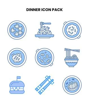 Dinner Blue UI Icons Pack Stock Illustration