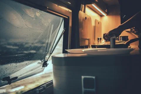 Dinner in a Camper Van 写真素材