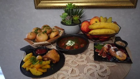 Dinner dishes on the table Stock Footage 318168579