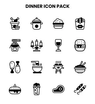 Dinner DuoTone Collection Icons Pack Stock Illustration