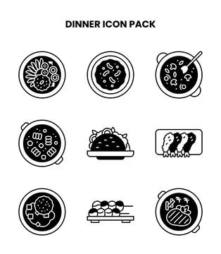 Dinner DuoTone Collection Icons Pack Stock Illustration