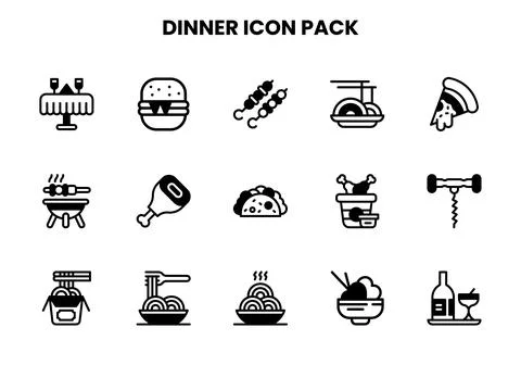 Dinner DuoTone Design Icons Pack Stock Illustration