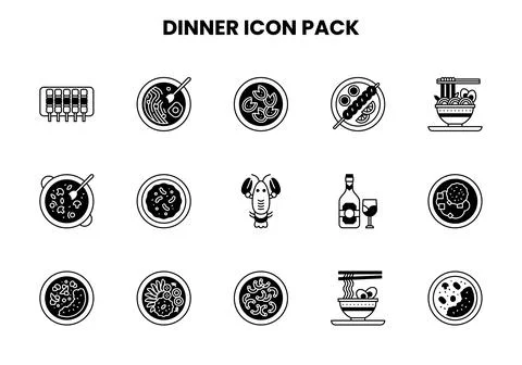 Dinner DuoTone Set Icons Pack Stock Illustration