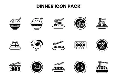 Dinner DuoTone UI Icons Pack Stock Illustration