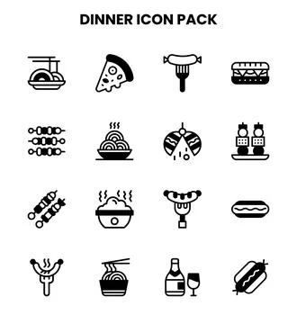 Dinner DuoTone Vector Icons Pack Stock Illustration