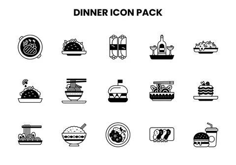Dinner DuoTone Vector Icons Pack Stock Illustration