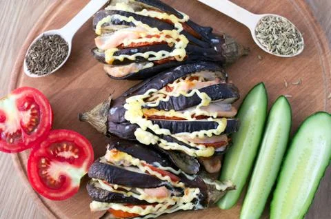 Dinner from an eggplant of the baked. Stock Photos