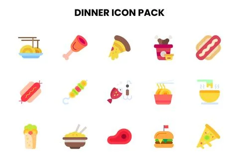 Dinner Flat Bundle Icons Pack Stock Illustration