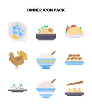 Dinner Flat Bundle Icons Pack Stock Illustration