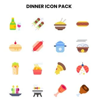 Dinner Flat Bundle Icons Pack Stock Illustration