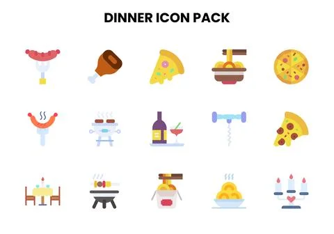 Dinner Flat Collection Icons Pack Stock Illustration