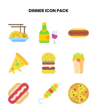 Dinner Flat Collection Icons Pack Stock Illustration