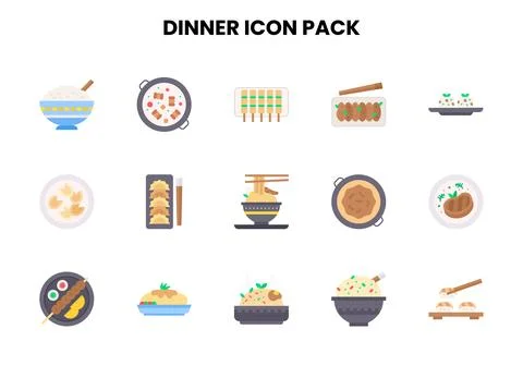 Dinner Flat Collection Icons Pack Stock Illustration