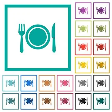 Dinner flat color icons with quadrant frames 스톡 일러스트