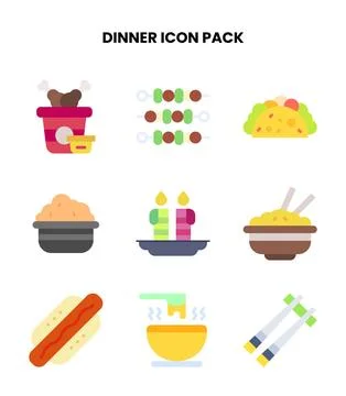 Dinner Flat Design Icons Pack Stock Illustration