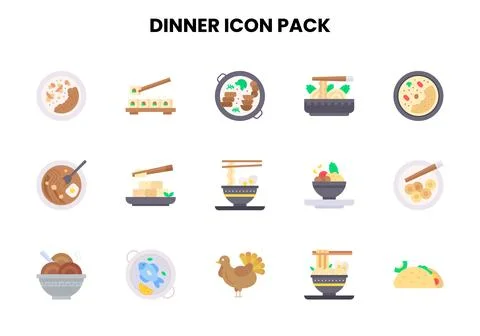 Dinner Flat Design Icons Pack Stock Illustration