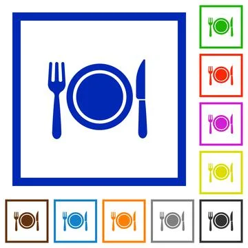 Dinner flat framed icons Stock Illustration