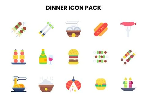 Dinner Flat Graphics Icons Pack Stock Illustration