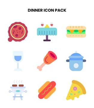 Dinner Flat Graphics Icons Pack Stock Illustration