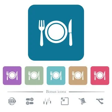 Dinner flat icons on color rounded square backgrounds イラスト素材