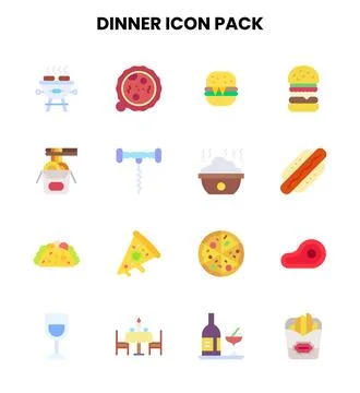 Dinner Flat Scalable Icons Pack Stock Illustration