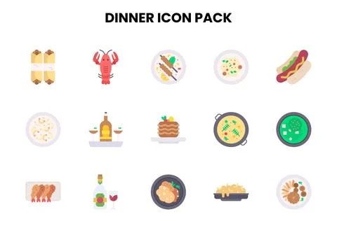 Dinner Flat Scalable Icons Pack Stock Illustration