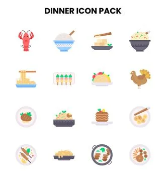 Dinner Flat Set Icons Pack Stock Illustration