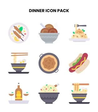 Dinner Flat Set Icons Pack Stock Illustration