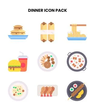 Dinner Flat UI Icons Pack Stock Illustration
