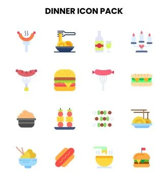 Dinner Flat Vector Icons Pack Stock Illustration