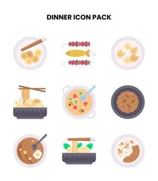 Dinner Flat Vector Icons Pack Stock Illustration