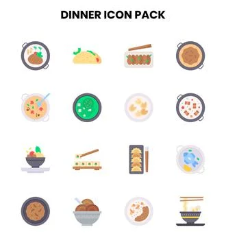 Dinner Flat Vector Icons Pack Stock Illustration