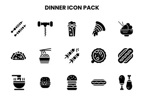 Dinner Glyph Bundle Icons Pack Stock Illustration