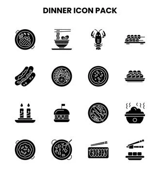 Dinner Glyph Bundle Icons Pack Stock Illustration